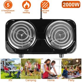 Portable Double Electric Burner, 2000W Even Heating with Independent Thermostat, Compact Hot Plate for College Dorms Small Apartments Campers (Color: Black)